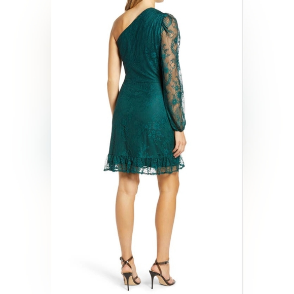 Wayf Teal One-Shoulder Mini Dress - Picture 3 of 12